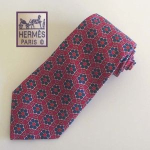 HERMES floral geometric pattern neck tie 100% silk
